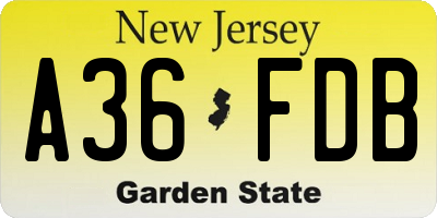 NJ license plate A36FDB