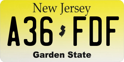 NJ license plate A36FDF