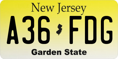 NJ license plate A36FDG