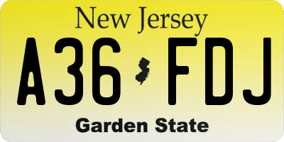 NJ license plate A36FDJ