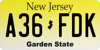 NJ license plate A36FDK
