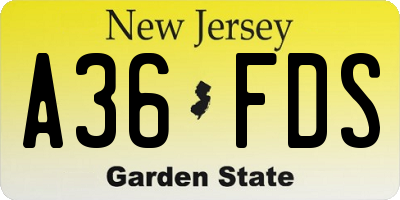 NJ license plate A36FDS