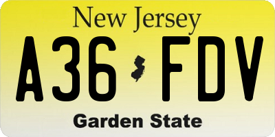 NJ license plate A36FDV