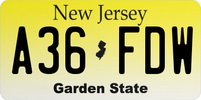NJ license plate A36FDW