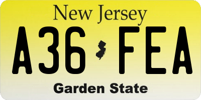 NJ license plate A36FEA