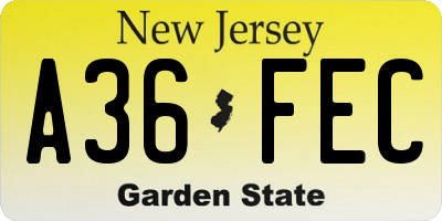 NJ license plate A36FEC