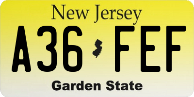 NJ license plate A36FEF