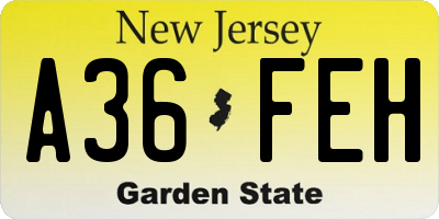 NJ license plate A36FEH