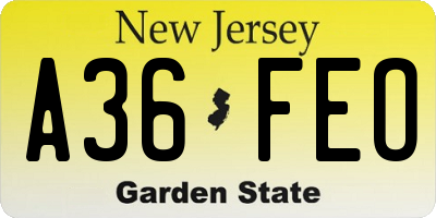 NJ license plate A36FEO