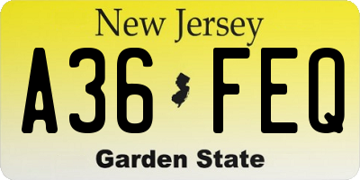 NJ license plate A36FEQ