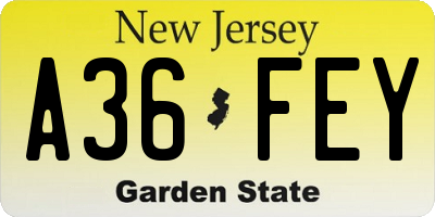NJ license plate A36FEY