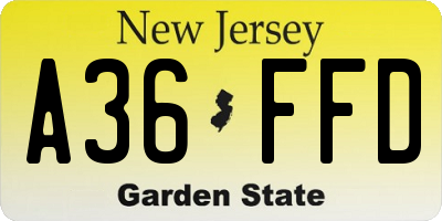NJ license plate A36FFD