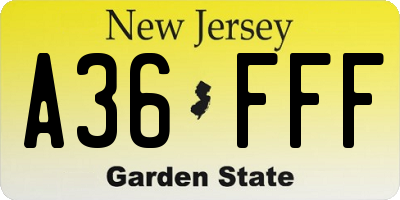 NJ license plate A36FFF