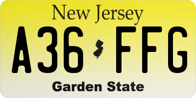 NJ license plate A36FFG