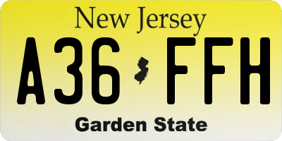 NJ license plate A36FFH