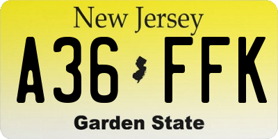 NJ license plate A36FFK