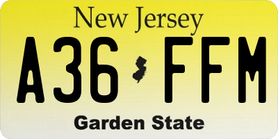 NJ license plate A36FFM