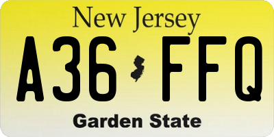 NJ license plate A36FFQ