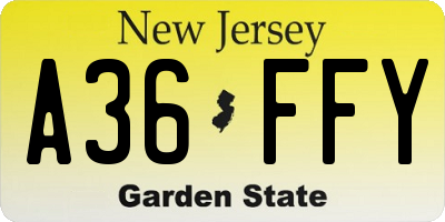 NJ license plate A36FFY