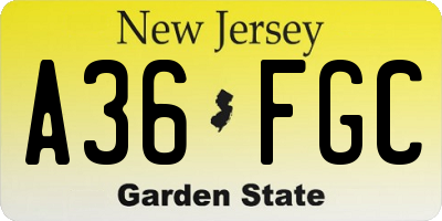 NJ license plate A36FGC