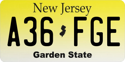 NJ license plate A36FGE