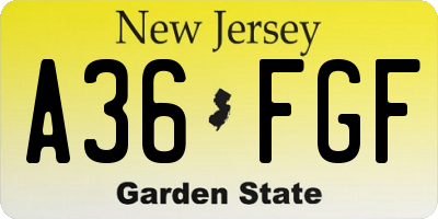 NJ license plate A36FGF