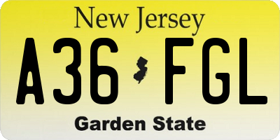 NJ license plate A36FGL