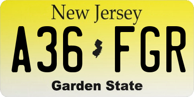 NJ license plate A36FGR