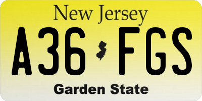 NJ license plate A36FGS