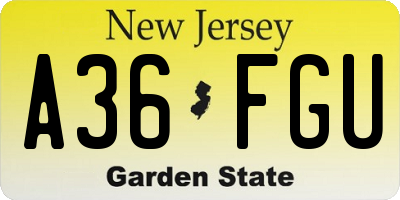NJ license plate A36FGU