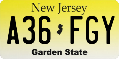 NJ license plate A36FGY