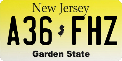 NJ license plate A36FHZ