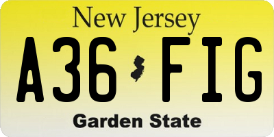NJ license plate A36FIG