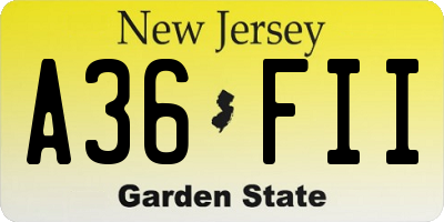 NJ license plate A36FII