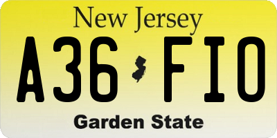 NJ license plate A36FIO
