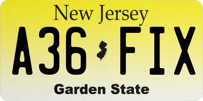 NJ license plate A36FIX