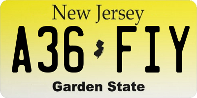NJ license plate A36FIY