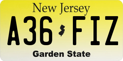 NJ license plate A36FIZ