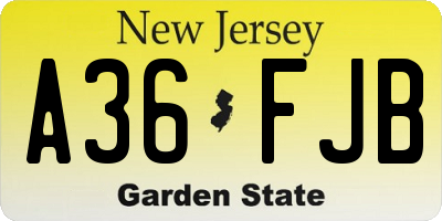 NJ license plate A36FJB
