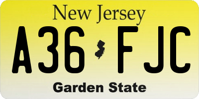 NJ license plate A36FJC
