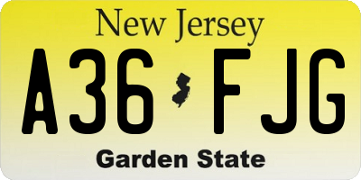 NJ license plate A36FJG