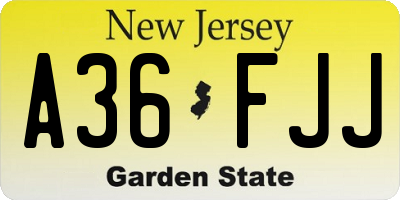 NJ license plate A36FJJ