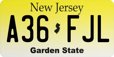 NJ license plate A36FJL