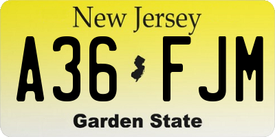 NJ license plate A36FJM