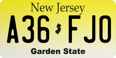 NJ license plate A36FJO