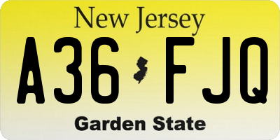 NJ license plate A36FJQ