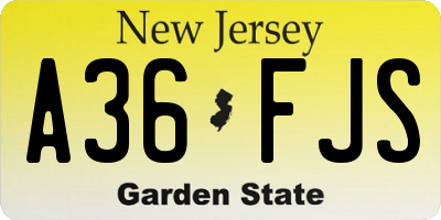 NJ license plate A36FJS