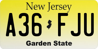 NJ license plate A36FJU