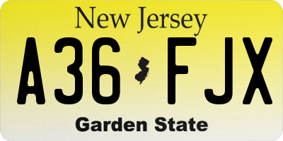 NJ license plate A36FJX