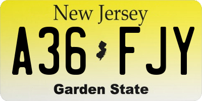 NJ license plate A36FJY